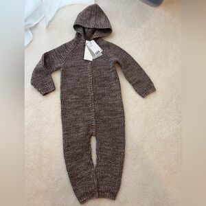 BNWT H&M Brown Knit Pure Wool Premium Baby Hooded Outing Footie Suit